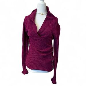 Derek Heart Plum Wrap Ribbed Button-Side Sweater